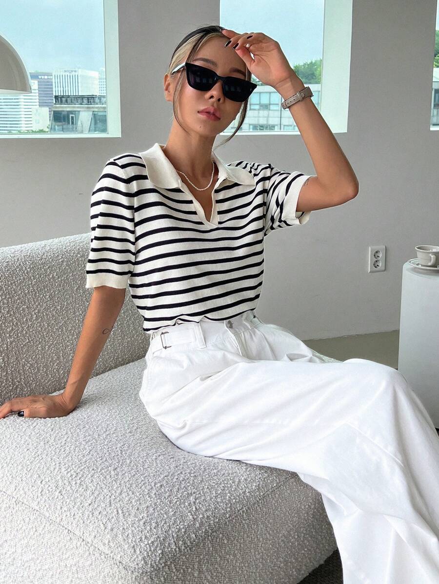 Blusa tejido rayas cuello polo DAZY