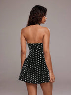 TRNVIE Vestido corto con escote en V y espalda descubierta con estampado de lunares para mujer