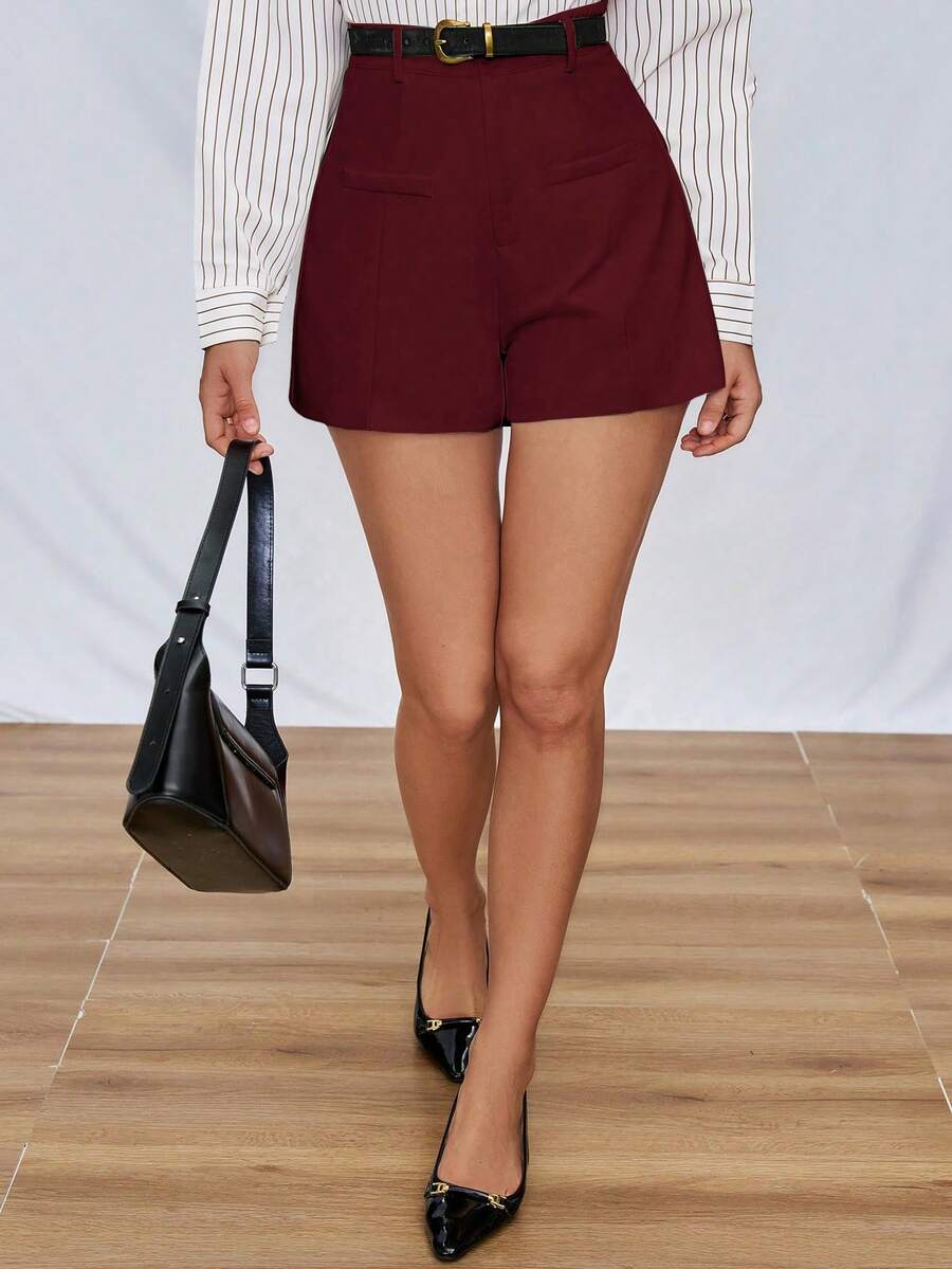 RosyDaze Pantalones cortos versátiles y casuales de unicolor con presillas para cinturón, diseño minimalista