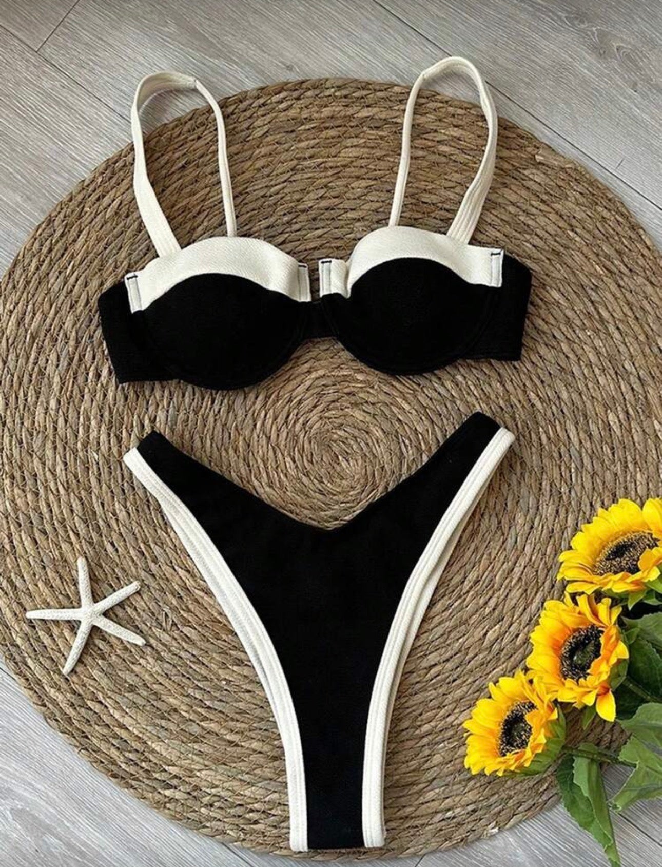 Nuevo Bikini de Mujer Elegante y Sexy con Diseño de Patchwork Negro y Blanco de Polovedo, Ideal para Vacaciones en la Playa, Fiestas y Citas