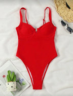 Nuevo Monokini Sexy de Cuello en V Rojo de Polovedo, Adecuado para Playa, Vacaciones, Fiestas y Citas