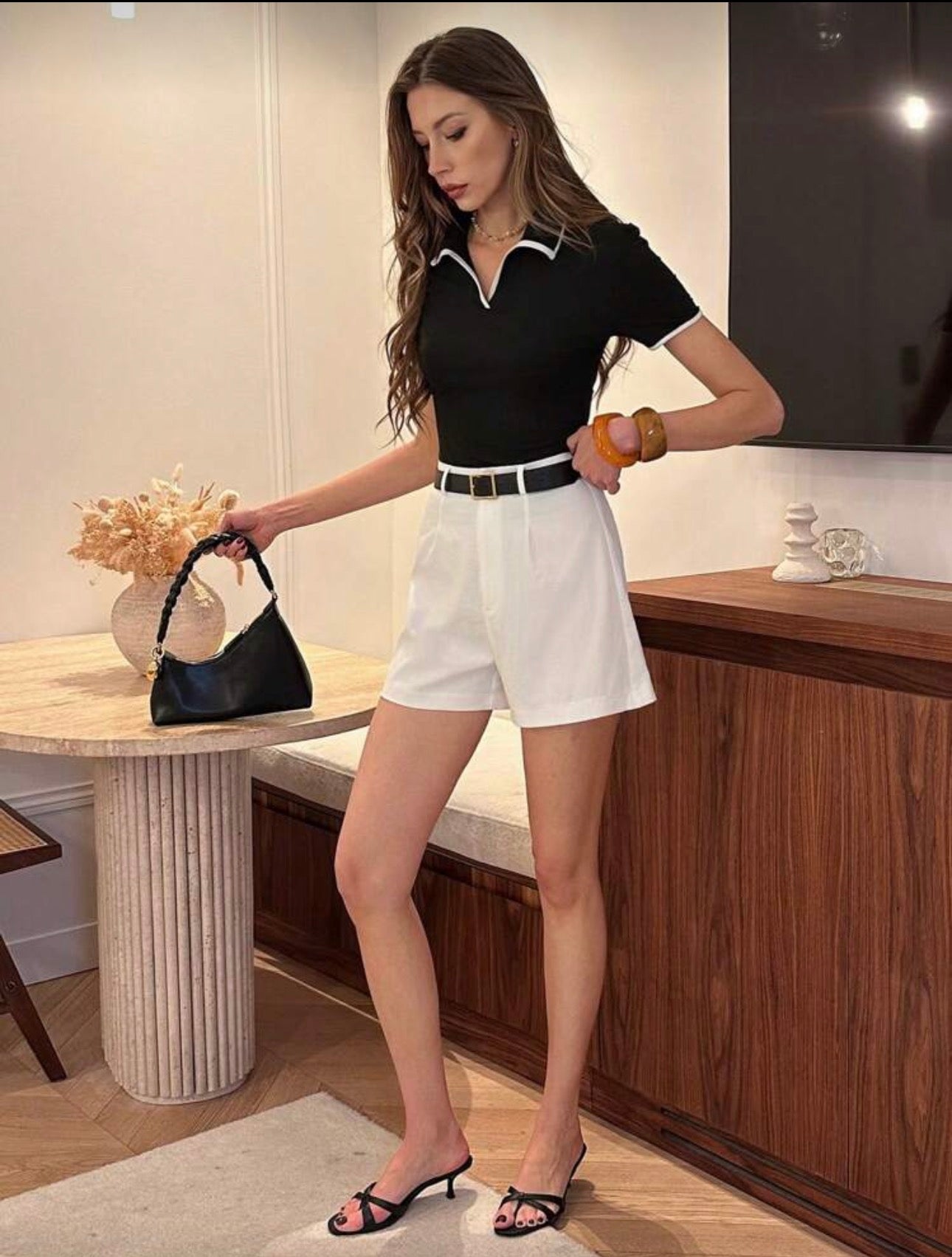 Pariaura Camiseta de mujer con cuello polo y bloques de color, camisas polo de primavera/verano para mujer, tops con estilo preppy, camisa polo con ribete de contraste