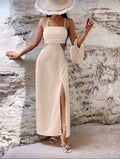 SHEIN VCAY Vestido de tirantes de cintura con abertura de muslo con abertura