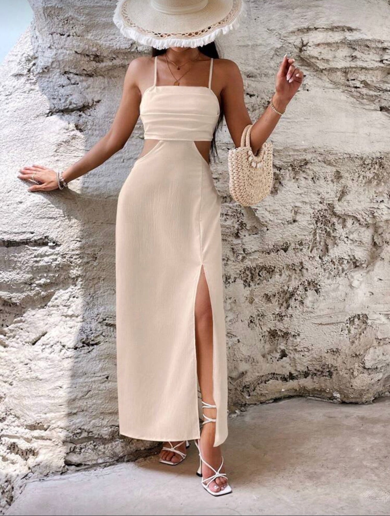 SHEIN VCAY Vestido de tirantes de cintura con abertura de muslo con abertura