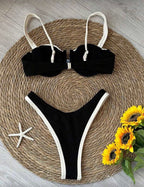 Nuevo Bikini de Mujer Elegante y Sexy con Diseño de Patchwork Negro y Blanco de Polovedo, Ideal para Vacaciones en la Playa, Fiestas y Citas