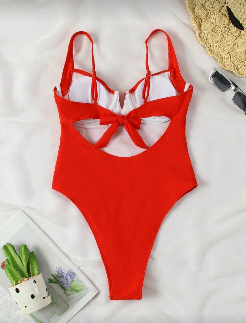 Nuevo Monokini Sexy de Cuello en V Rojo de Polovedo, Adecuado para Playa, Vacaciones, Fiestas y Citas
